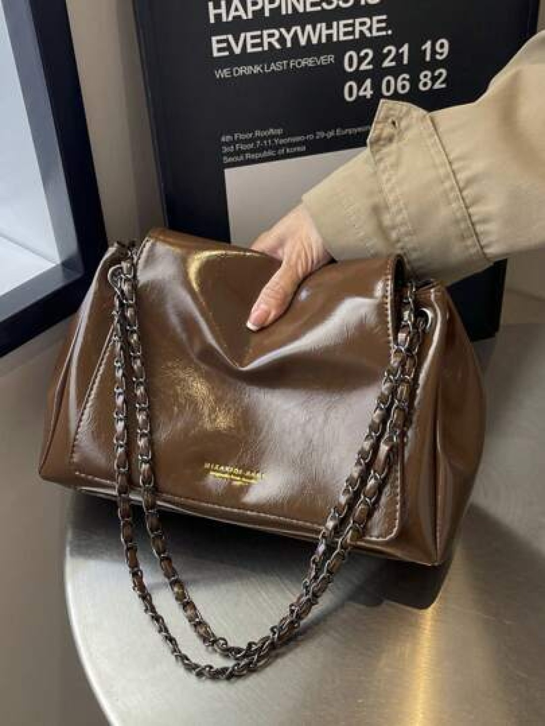 Women s Oiled Wax Leather Tote Bag With Shoulder Chain Large Crossbody Bag