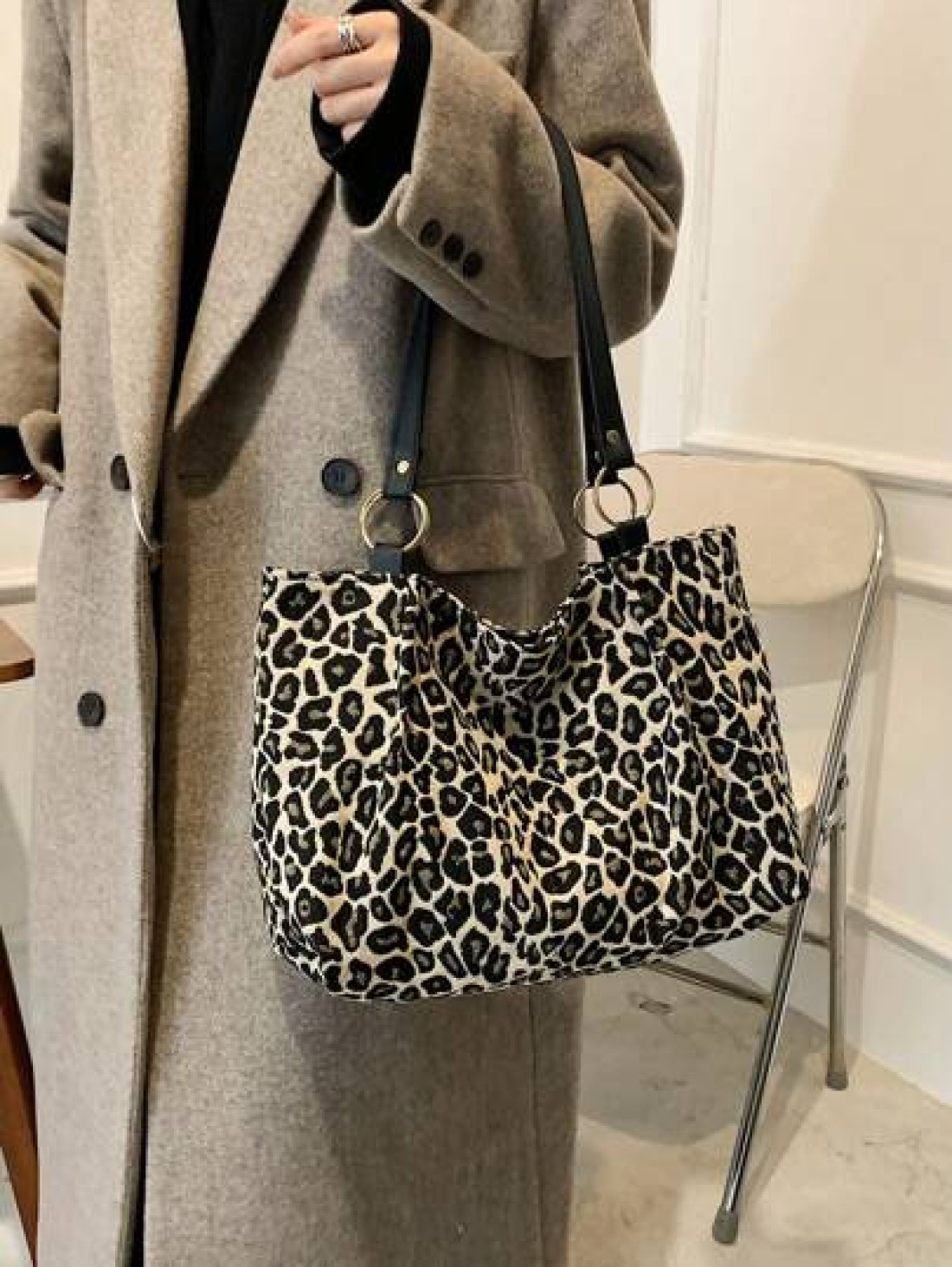 New Fashion Leopard Print Large Capacity Shoulder Under Arm Casual School Tote Bag Fashion Leopard Print Bag