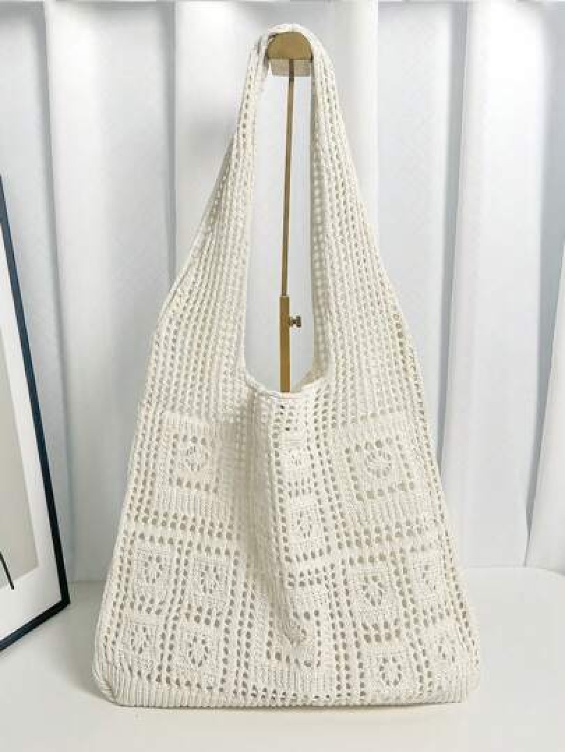Minimalist Crochet Bag Hollow Out Design Vacation School Bag Large Capacity Portable For Teen Girls Women College Students White Collar Workers Perfect For Work Back To School Middle School High Schoo