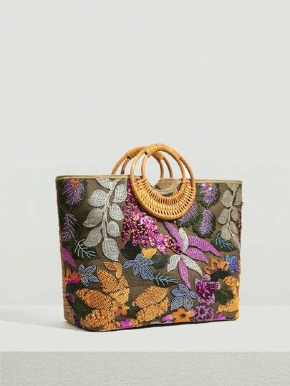 SHEIN VCAY Leaf Flower Pattern Top Handle Bag Sequin Embroidery Detail Woven Bag Perfect For Summer Beach Travel Vacation For Outdoor Holiday Picnic Summer Essentials Perfect For Vacation Holiday Exqu