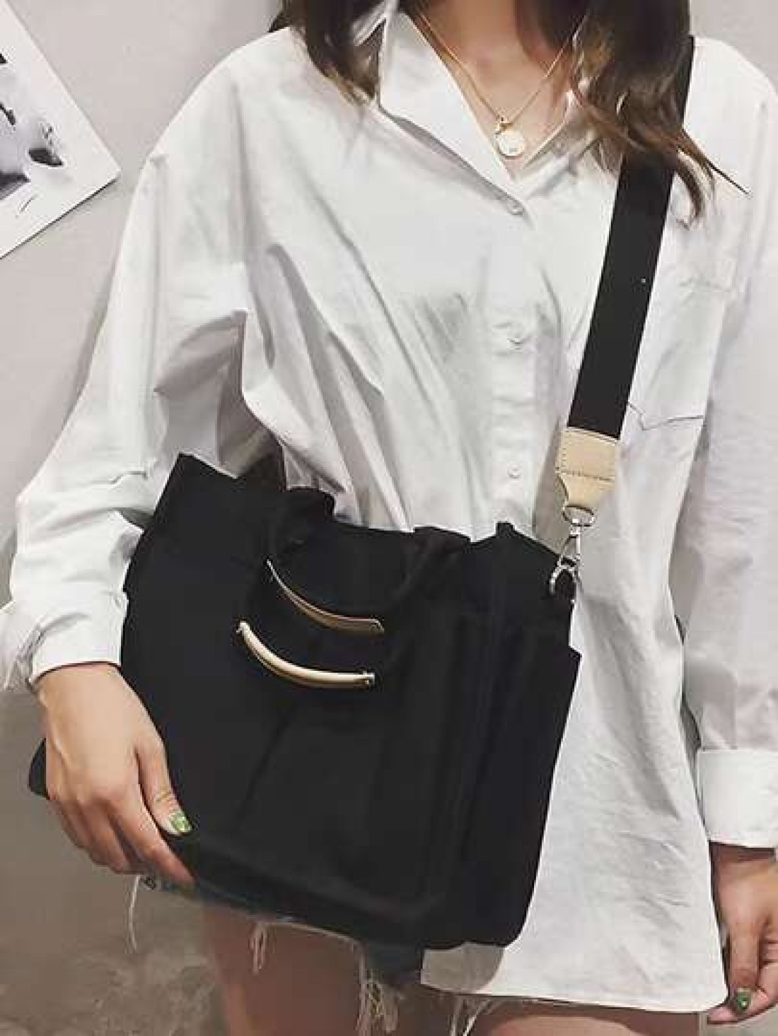 Large Capacity Canvas Tote Bag With Multiple Pockets For Casual Use Simple Canvas Tote Bag Wide Strap Crossbody Bag Multi Pockets Handbag for Travel