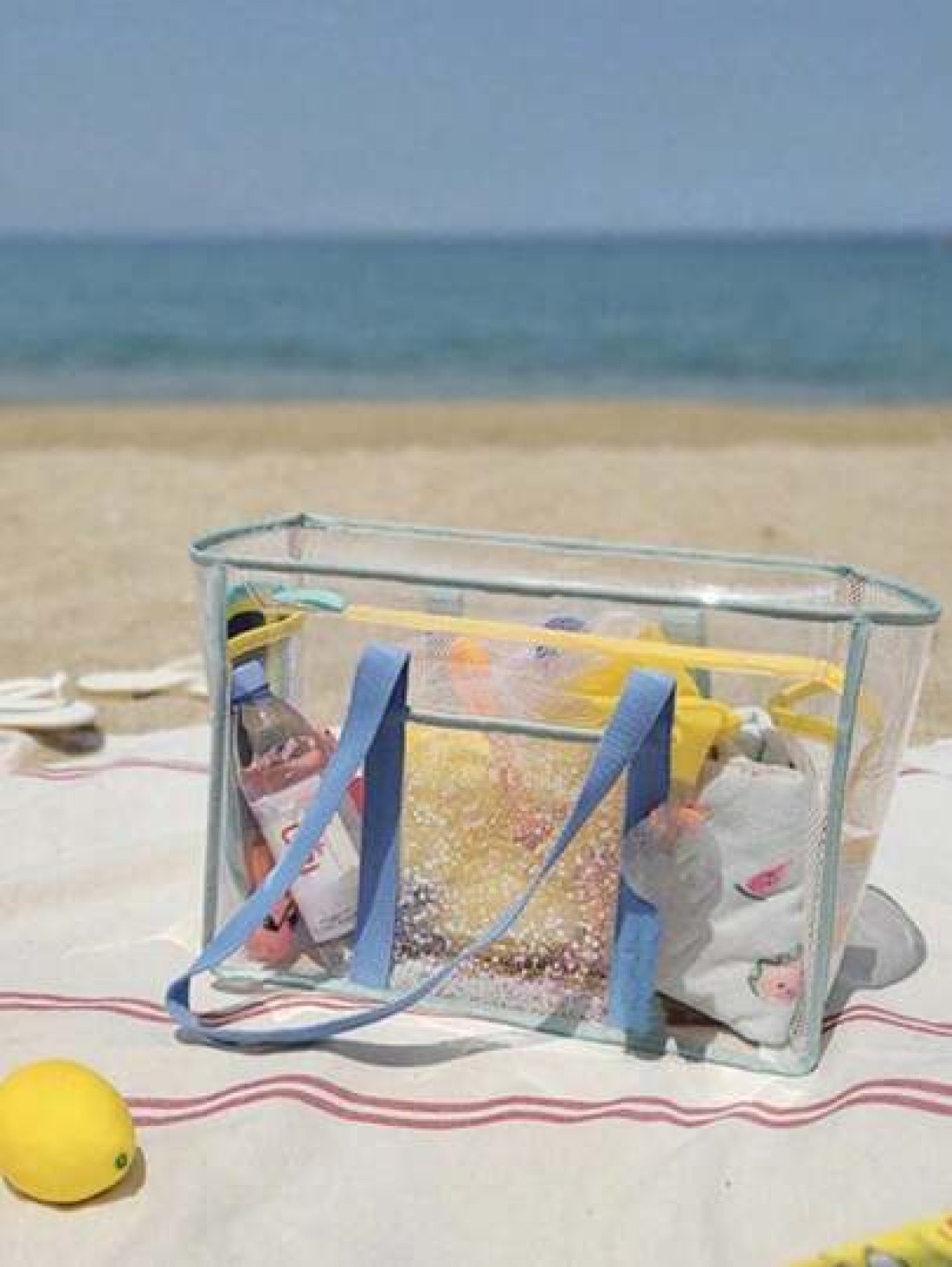 1 2pcs Clear Mesh Large Capacity Tote Bag Beach Bag PVC Waterproof Sandproof Storage Bag Mesh Beach Bag Large Beach Tote Bag Summer Beach Toy Storage Bag Bathroom Bag Foldable Shoulder Handbag Beach S