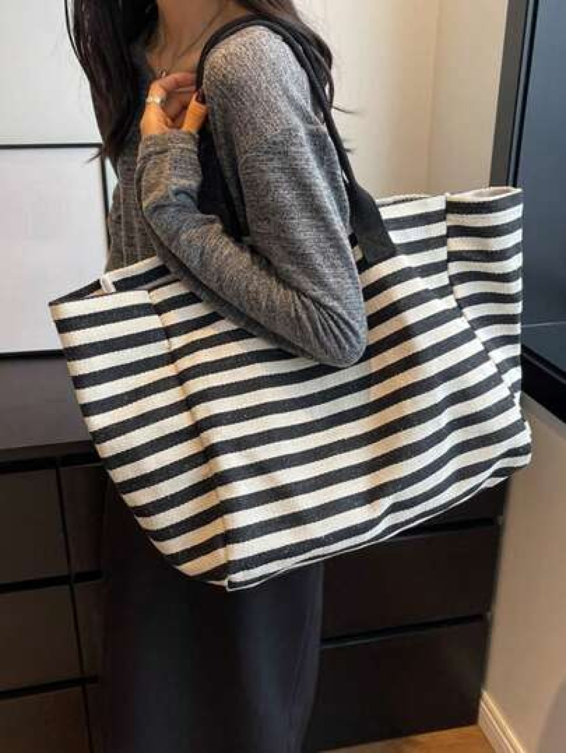Yogodlns Simple Stripe Design Tote Bag For Girls Women Canvas Shoulder Bag Ladies Shopping Bags High Quality Handbagsschool Tote Bag Portable Foldable Business Casual Suitable For Teen Girls Women Col