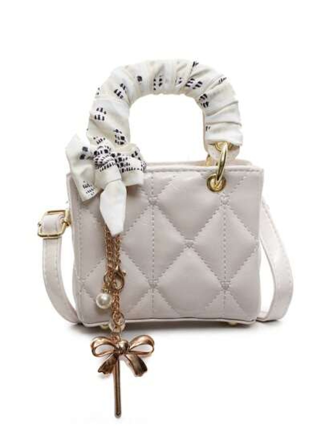 Exquisite Mini High Quality Textured New Popular Sweet Silk Scarf Handbag In Spring And Summer Niche Design Diamond Grid Heart Embroidered Princess Diana Bag Fashionable Crossbody Bag With Bow Pendant
