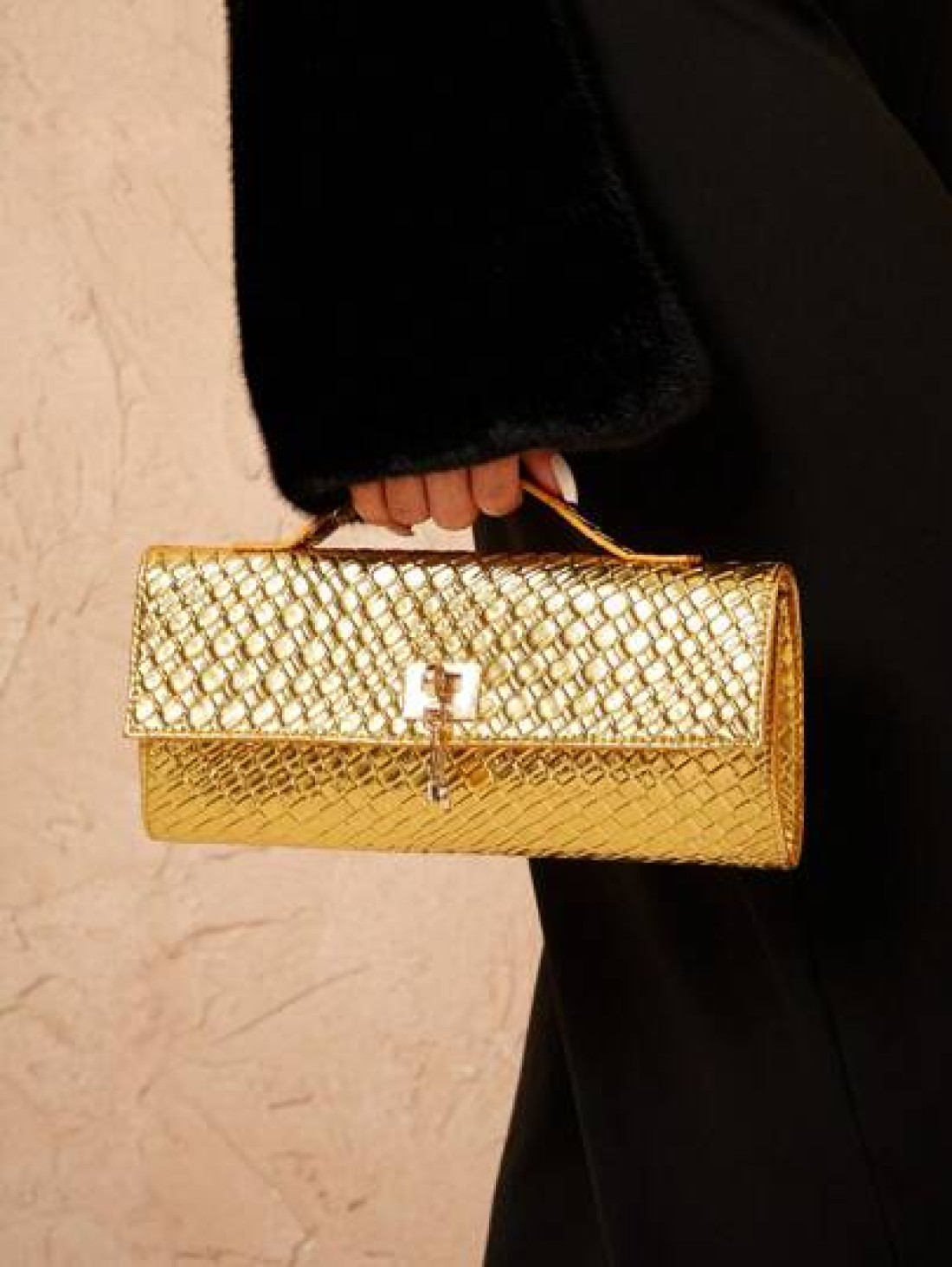 SHEIN SXY Ladies Women Top Handle Bags Woven Bag Fashionable Simple Elegant Versatile Classic Gold For Classic Commute Office Date Daily Shopping Afternoon Tea Party Prom Club Date Birthday Evening Da