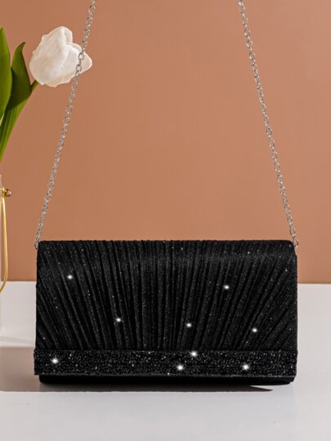 Vincy Glitter Handbag Glamorous Elegant Exquisite Quiet Luxury Sequin Stylish Luxury Shiny Glitter Ruched Detail Flap Square Bag Evening Bag Dinner Bag For Party Girl Woman Bride Perfect For Party Wed