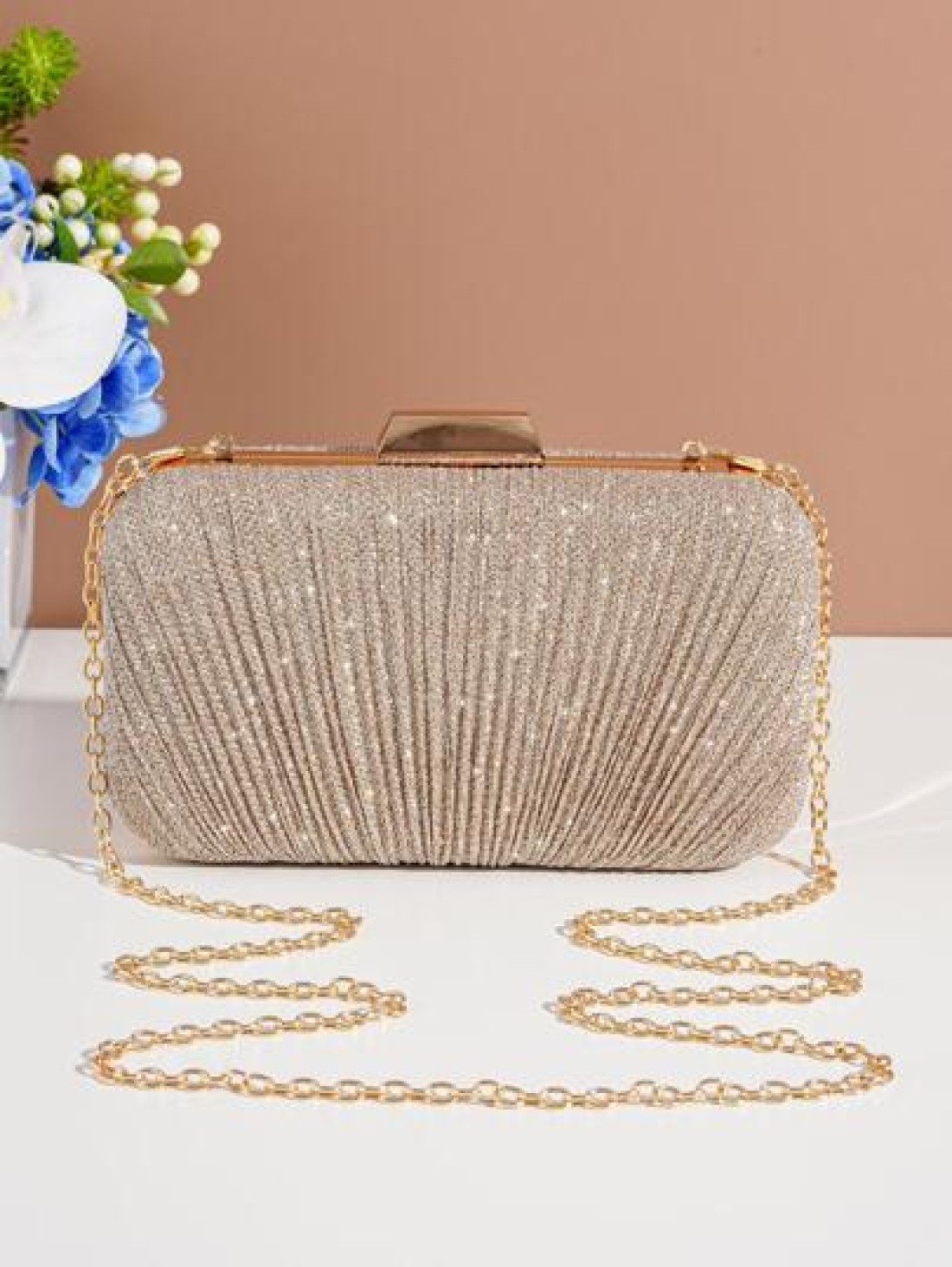 Vincy Glitter Handbag Glamorous Elegant Exquisite Quiet Luxury Sequin Stylish Luxury Shiny Evening Bag With Pleats Detail Clutch Shoulder Crossbody Chain Bag For Women For Party Girl Woman Bride Perfe
