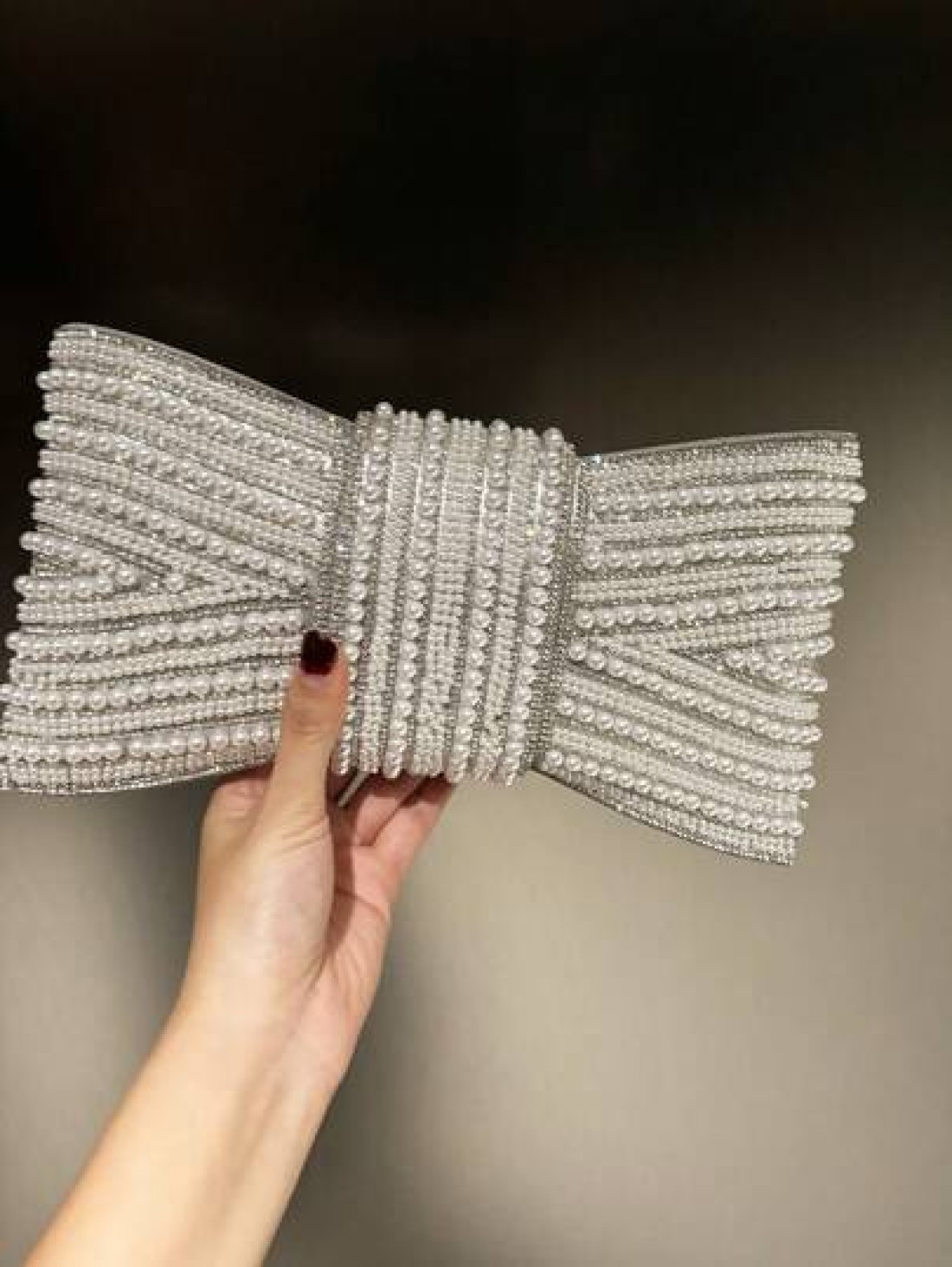 Plus Size High Quality A Grade Rhinestone Bow Faux Pearl Shiny Crystal Evening Clutch Bag Chain Shoulder Strap Fashion Hand Carry Envelope Clutch Purse For Formal Gown And Party Elegant Faux Pearl Bag