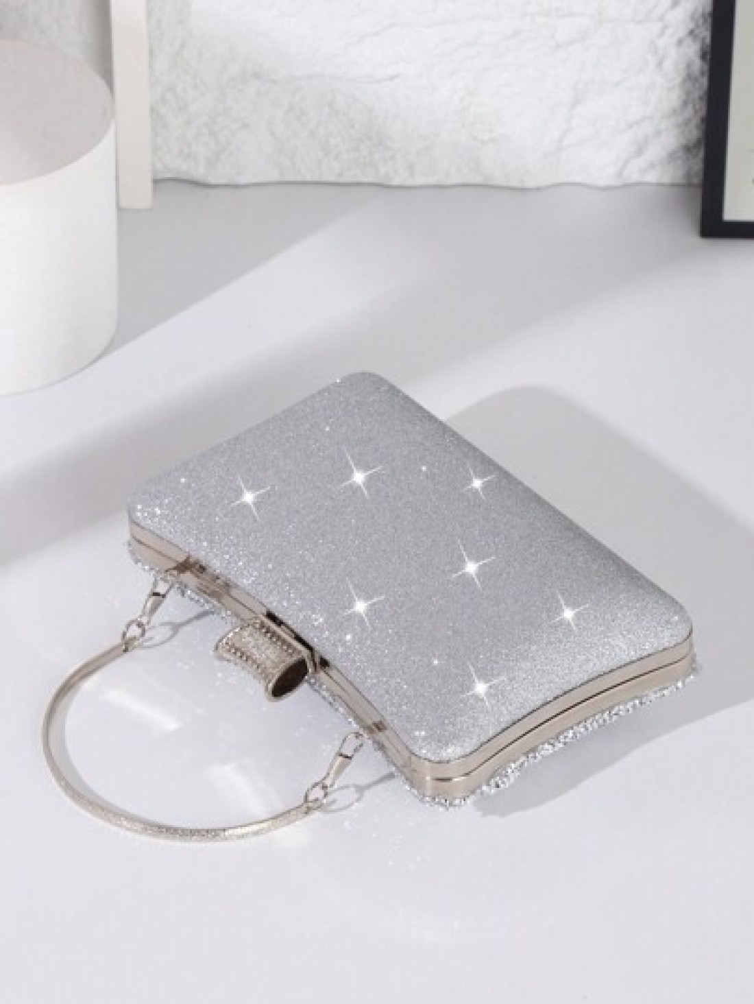 Women s Shiny Rhinestone Decorated Evening Clutch Bag Comes With Metal V Shape Rhinestone Decor Dazzling Box Shaped Purse Perfect For Enchanting Looks Suitable For Bride Wedding Party Prom Birthday Gi