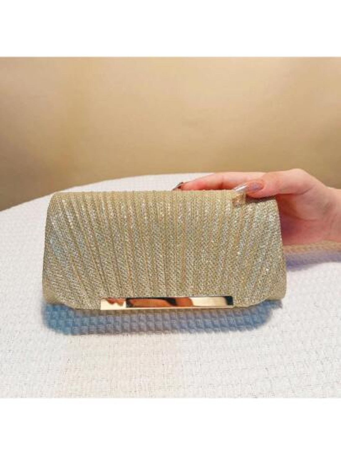 Women s Fashionable Elegant Pleated Clutch Bag Formal Party Evening Bag With Chain Shoulder Strap
