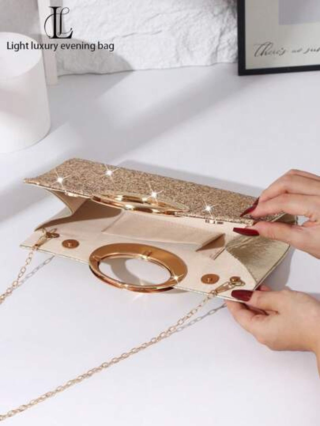 1pc Women s Elegant Glittering Evening Clutch Bag Glitter Material Shiny Handbag Charming Elegant Exquisite Luxury Sparkling Gold Suitable For Party Wedding Prom Dinner Banquet