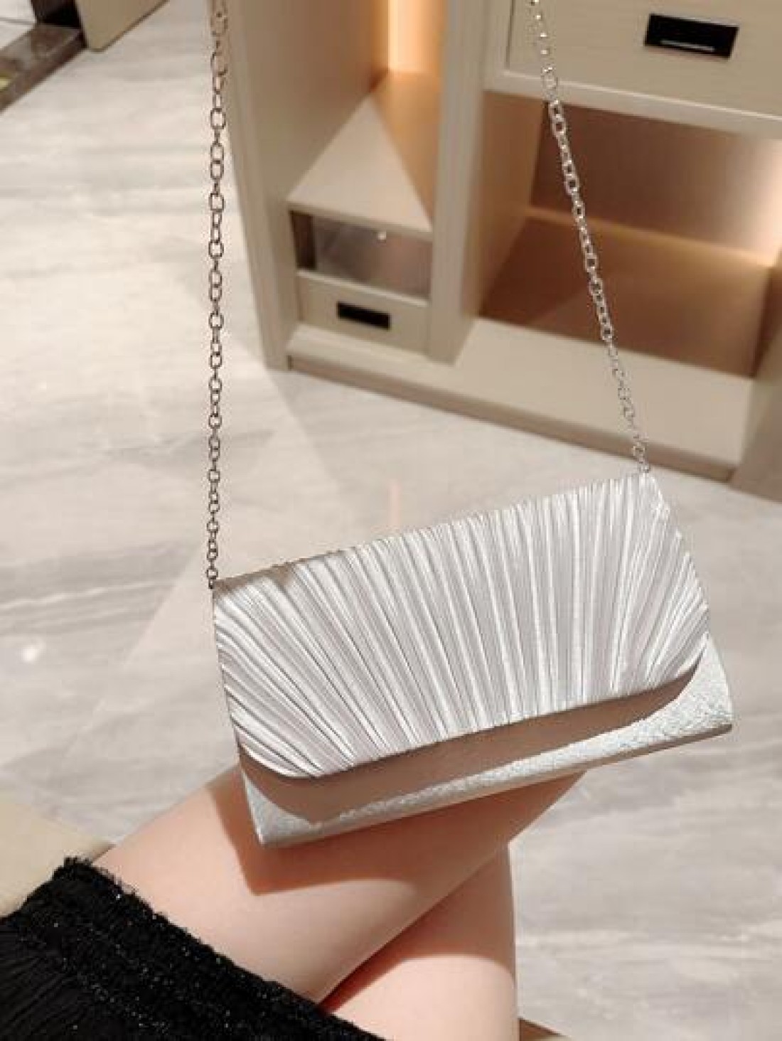 Moonlit EveBag Glitter Bling Shiny Glamorous Elegant Exquisite Mini Pleated Flap Design Evening Bag Dinner Bag For Party Girl Woman For Female Perfect For Party Wedding Prom Dinner Banquet For Best Gi