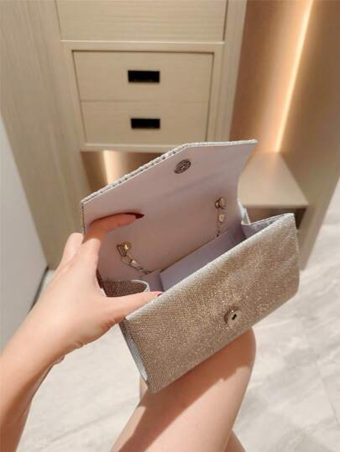 Mini Metallic Glitter Flap Box Bag Luxury Minimalist Clutch