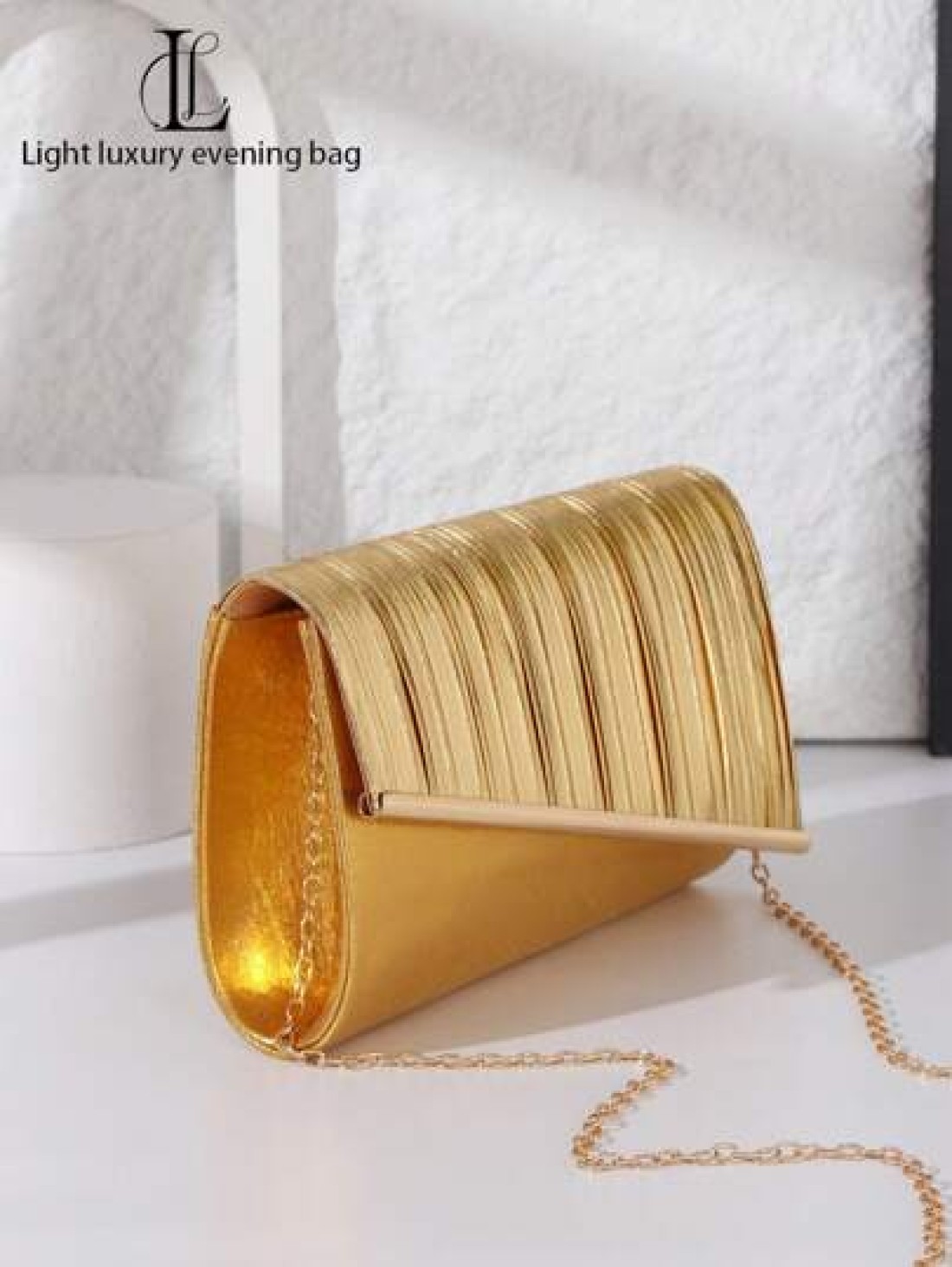 1pc Women s Fashionable Elegant Shiny Gold Pleated Evening Clutch Bag Decorated With Metallic Stripes Versatile Clutch Purse For Dignified Lady Suitable For Wedding Prom Nightclub Party Birthday Gift