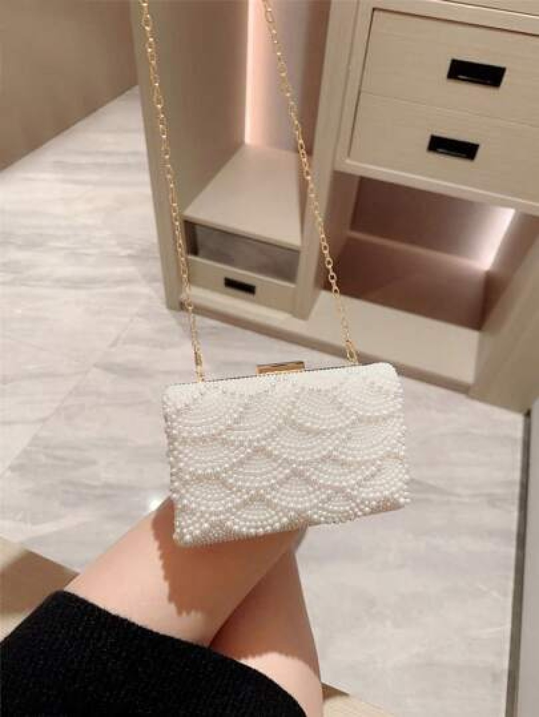 Faux Pearl Decor Box Shaped Chain Crossbody Bag Party Bags Perfect For Party Wedding Prom Dinner Banquet Perfectly Matching With Prom Dresses For Women Prom Accessories Sequin Dress Women Sparkly Dres