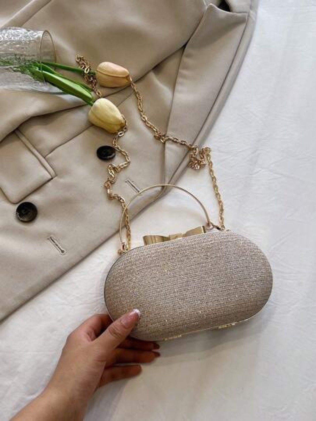 Elegant Fashionable Mini Evening Bag Shiny Clutch Purse Rhinestone Sparkly Evening Bag Metallic Chain Bridal Wedding Party Golden Bag Crossbody Handbag For Women Tready Party Bags Perfect For Party We