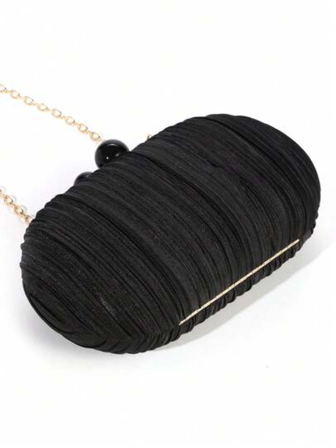 1pc Elegant Mini Solid Color Satin Textured Pleated Oval Clutch Bag Suitable For Party Wedding Formal Events
