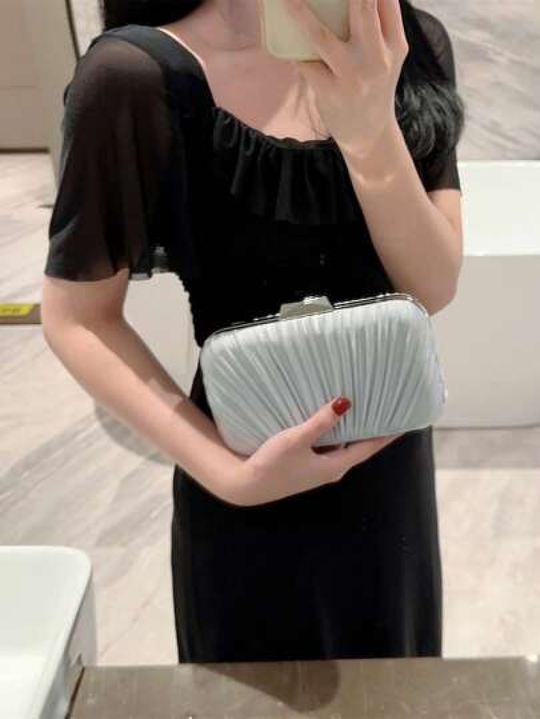 Women s Luxurious Pleated Chain Satin Box Clutch Bag Evening Bag
