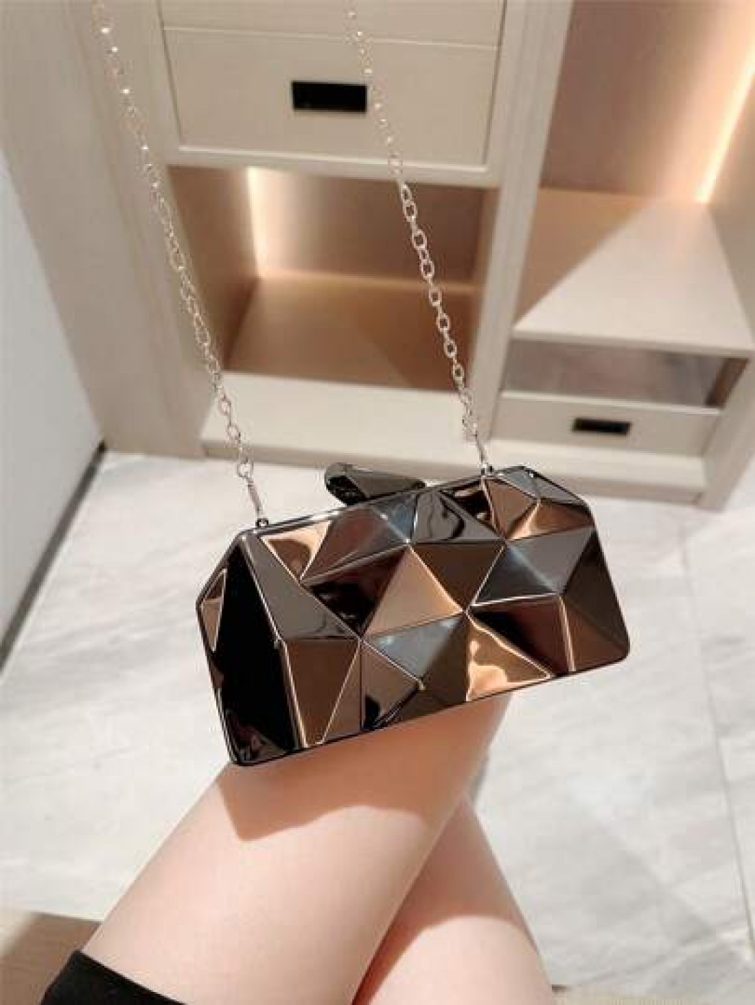 Moonlit EveBag 1pc Fashionable Metal Hardware Unique Shaped Evening Clutch Bag Party Bag Wedding Bag Chain Bag Formal Dress Bag Bride s Bag