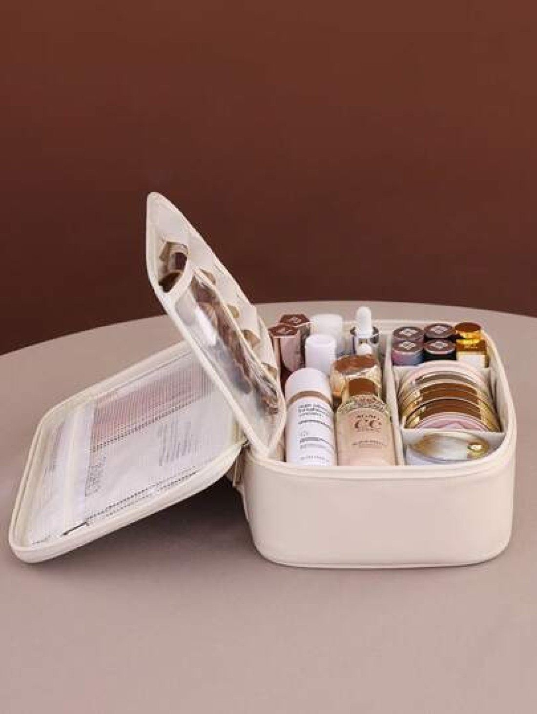 1pc Detachable Multi Layer Divided Makeup Bag Large Capacity Portable PU Waterproof Cosmetic Case Removable Makeup Brush Bag Lipstick And Skincare Products Travel Organizer Pouch Makeup Travel Toiletr