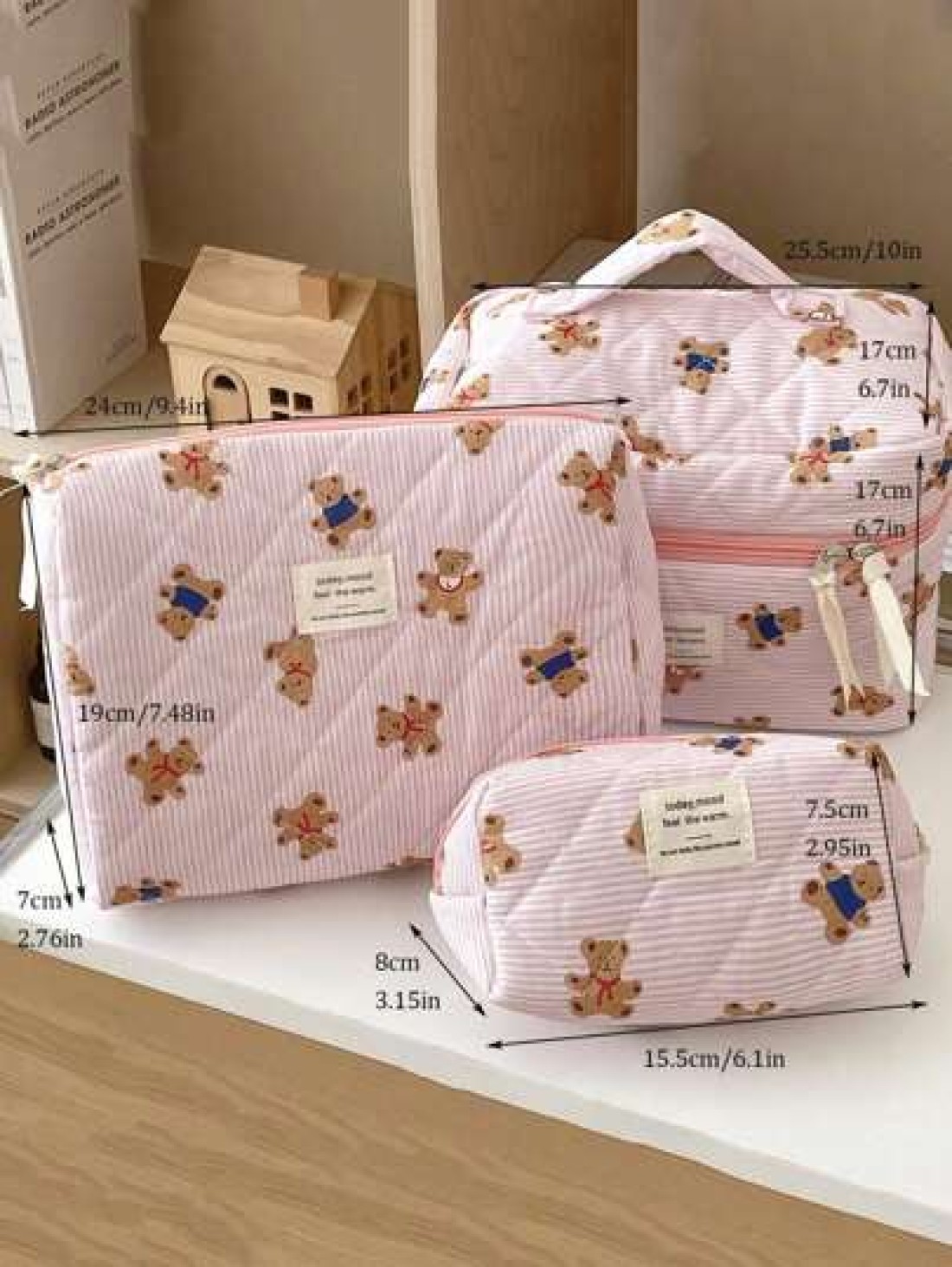 1Pc Set Cute Pink Bear Pattern Large Capacity Multifunctional Cosmetic Bag Makeup Bag Girls Make Up Bag Back To School Wallet Pouch Portable Cosmetics Brush Clutch With Zipper Closure For Lipstick Mom