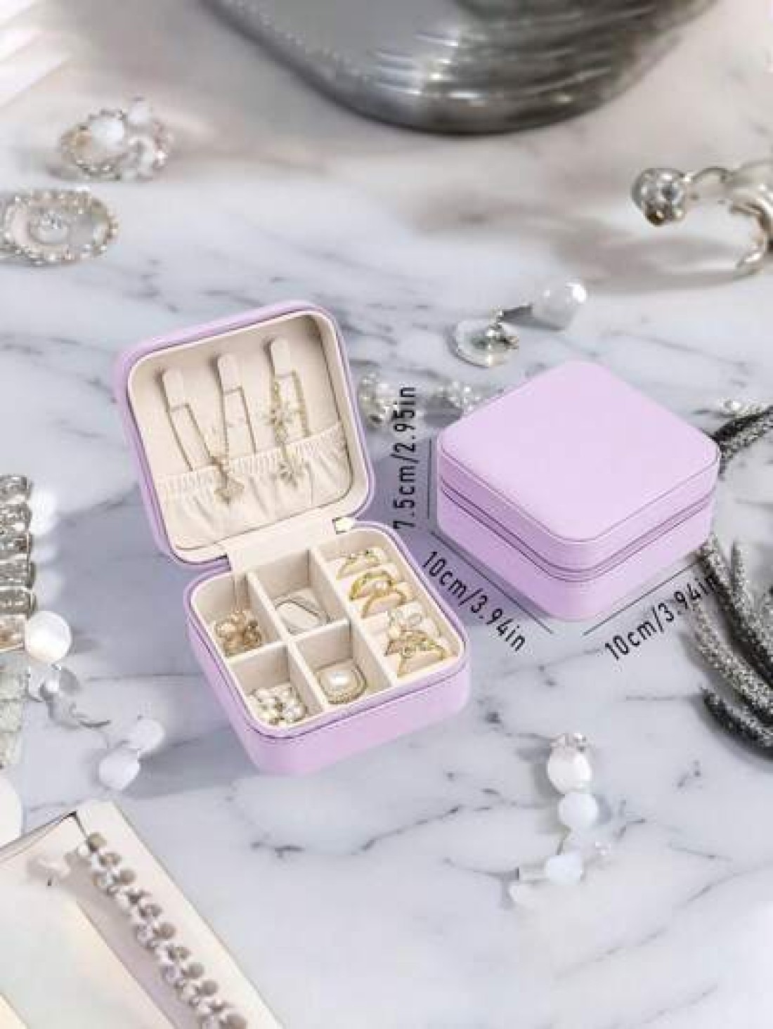 1pc Portable Travel Jewelry Box Mini PU Earring Ring Storage Case Minimalist Makeup Organizer Box Detachable Jewelry Display Tray Multifunctional Desktop Storage Box For Rings Pendants Earrings Neckla