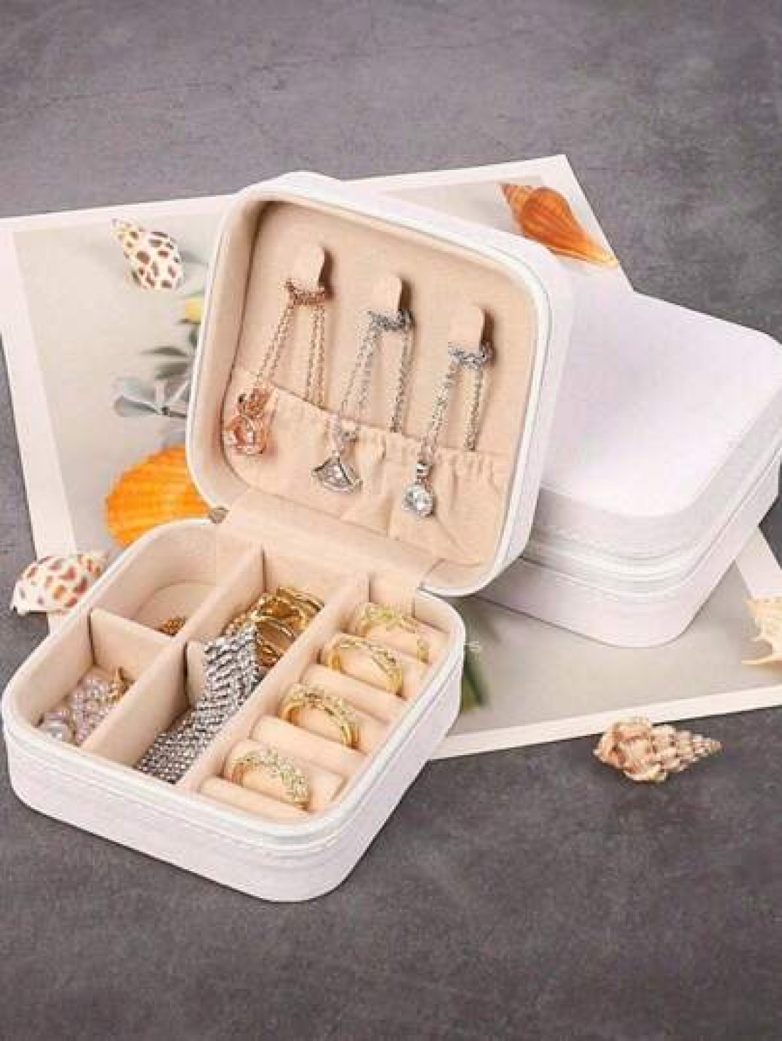 1pc Portable Jewelry Organizer Case Multifunctional Makeup Box Vanity Makeup Tray Foldable Large Capacity Travel Jewelry Display Box Jewelry Gift Box Minimalist Flip Cover Makeup Organizer