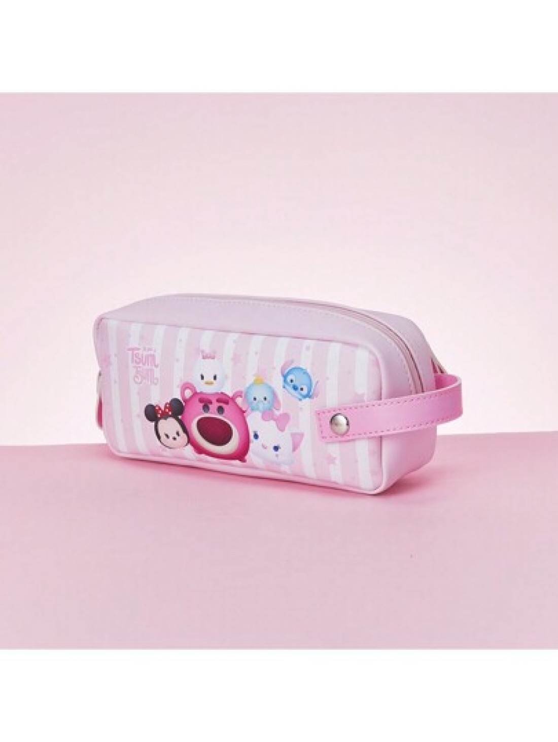 1PC Disney School Pink PU Leather Zipper Gift Bag Makeup Bag Cute Cartoon Printed Pattern Pen Bag Storage Bag Pencil Case Lotso Marie Cat Minnie Dumbo Donald Duck Stitch Birthday Gift Holiday Gift Stu