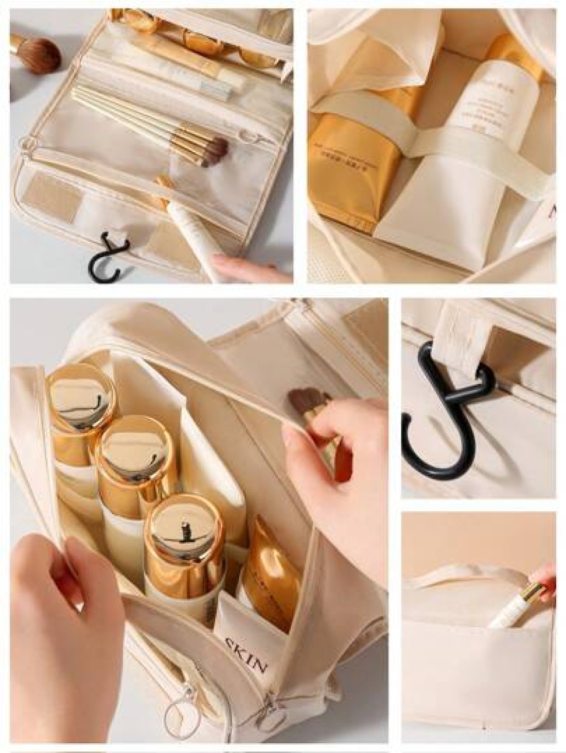 1pc New Fashionable Cute Travel Toiletry Bag Cosmetic Organizer Bag Hanging Makeup Bag Shower Room Accessory Portable Cosmetic Storage Bag Multi Functional Wet Dry Separation Foldable Waterproof Large