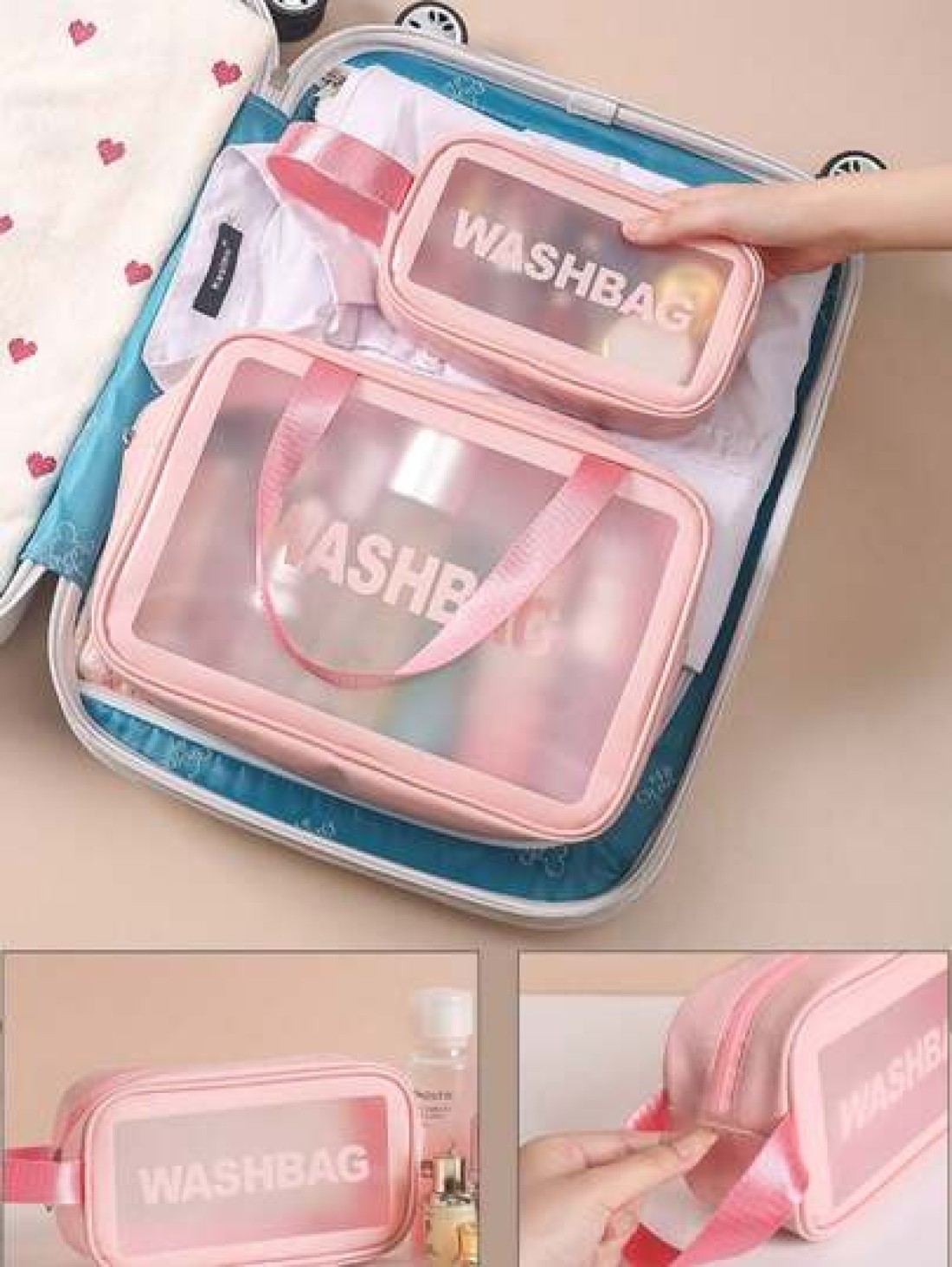 4pcs 1pc PVC Portable Cosmetic Bag Travel Makeup Organizer Pouch Waterproof Toiletry Bag Multi Functional Storage Bag For Lipstick Lip Liner Comb Makeup Brushes Eyeshadow Palette Toothpaste Skincare N