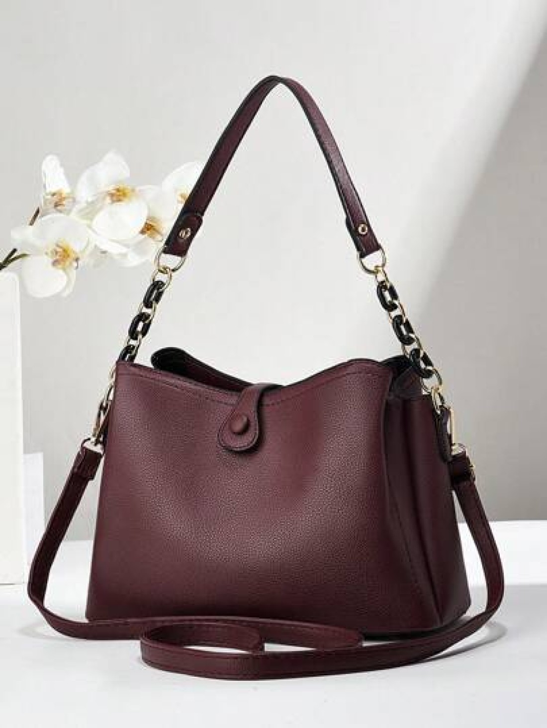Fashion Solid Color Women s Handbag Women s Chain Crossbody Bag Anti Theft Shoulder Bag Women s PU Leather Shoulder Bag With Phone Wallet Bucket Bag Bag For Women Elegant Best Mothers Day Gifts Ever