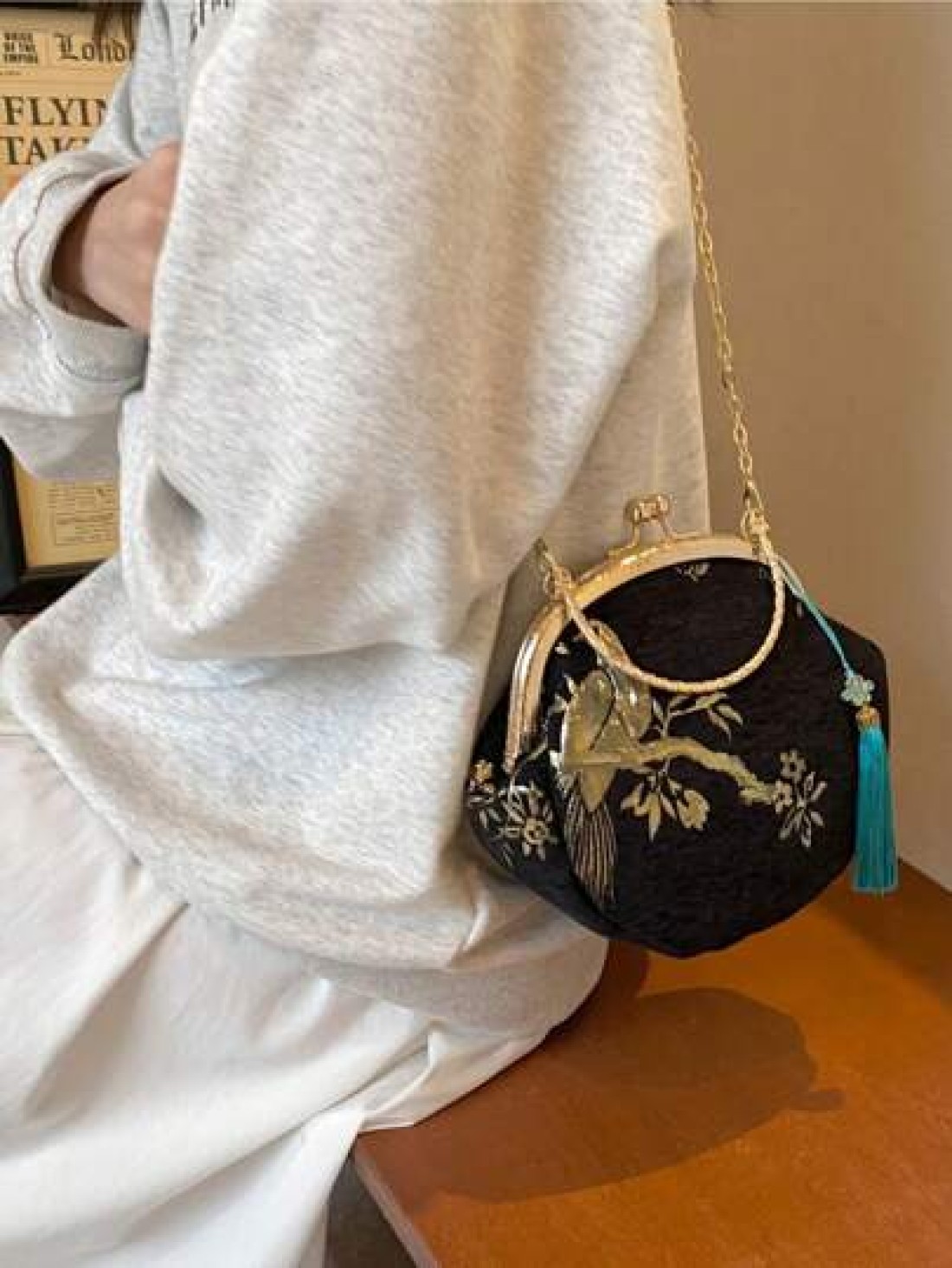 Summer Random Pattern Hanfu Style Crossbody Bag New Clip Mouth Handbag For Women