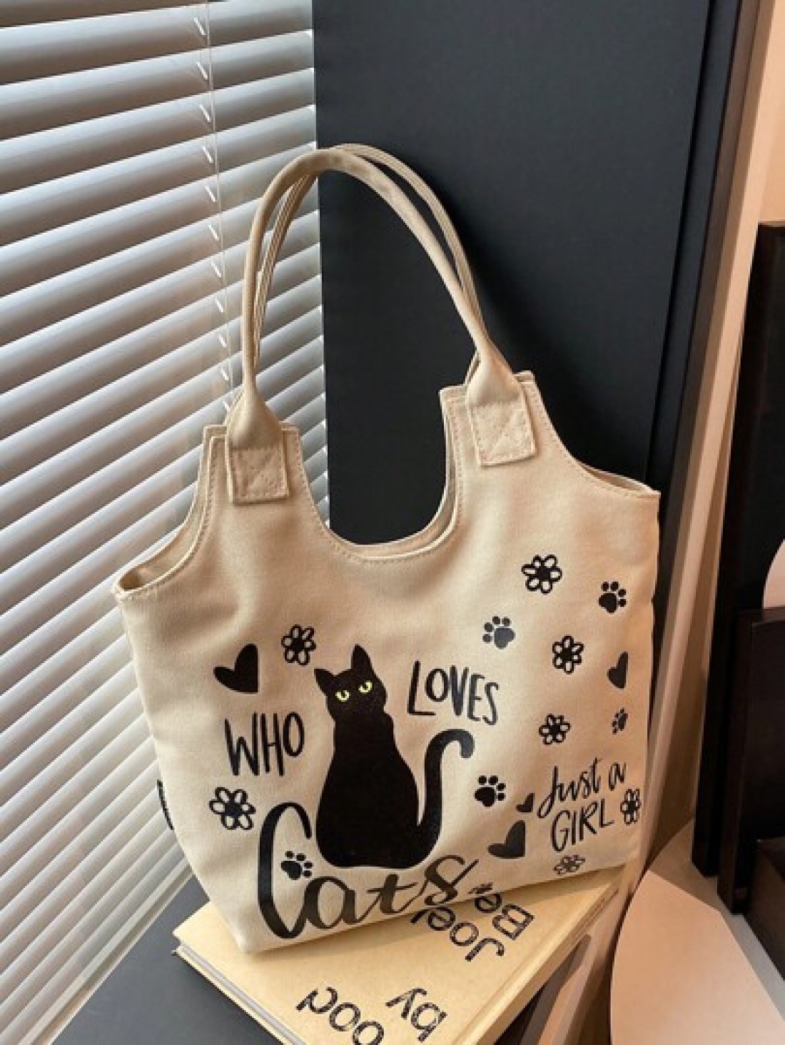 New Fashion Casual Women s Underarm Bag Large Capacity Tote Bag Cat Print Pattern Women s Shoulder Bag Canvas Material