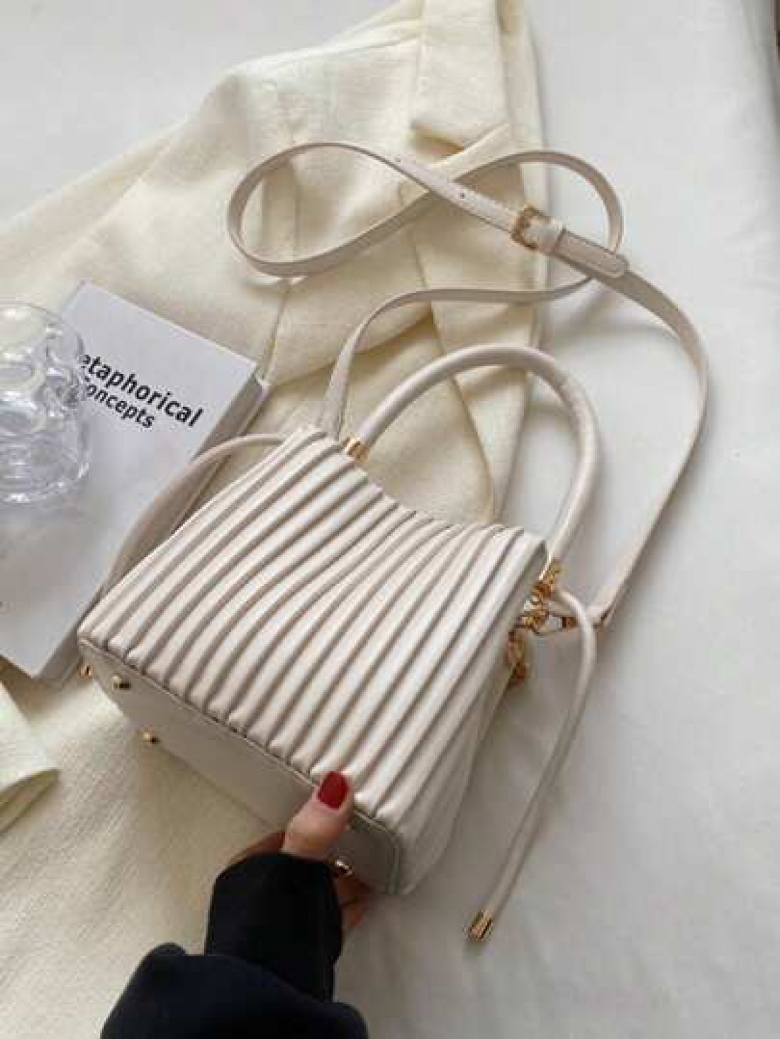 Mini Pleated Bucket Bag With Chain Decor