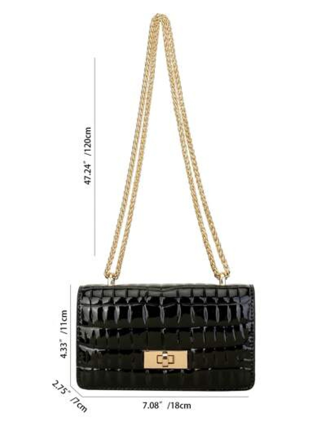 Faux Leather Solid Crocodile Embossed Fashion Mini Chain Strap Shoulder Bag