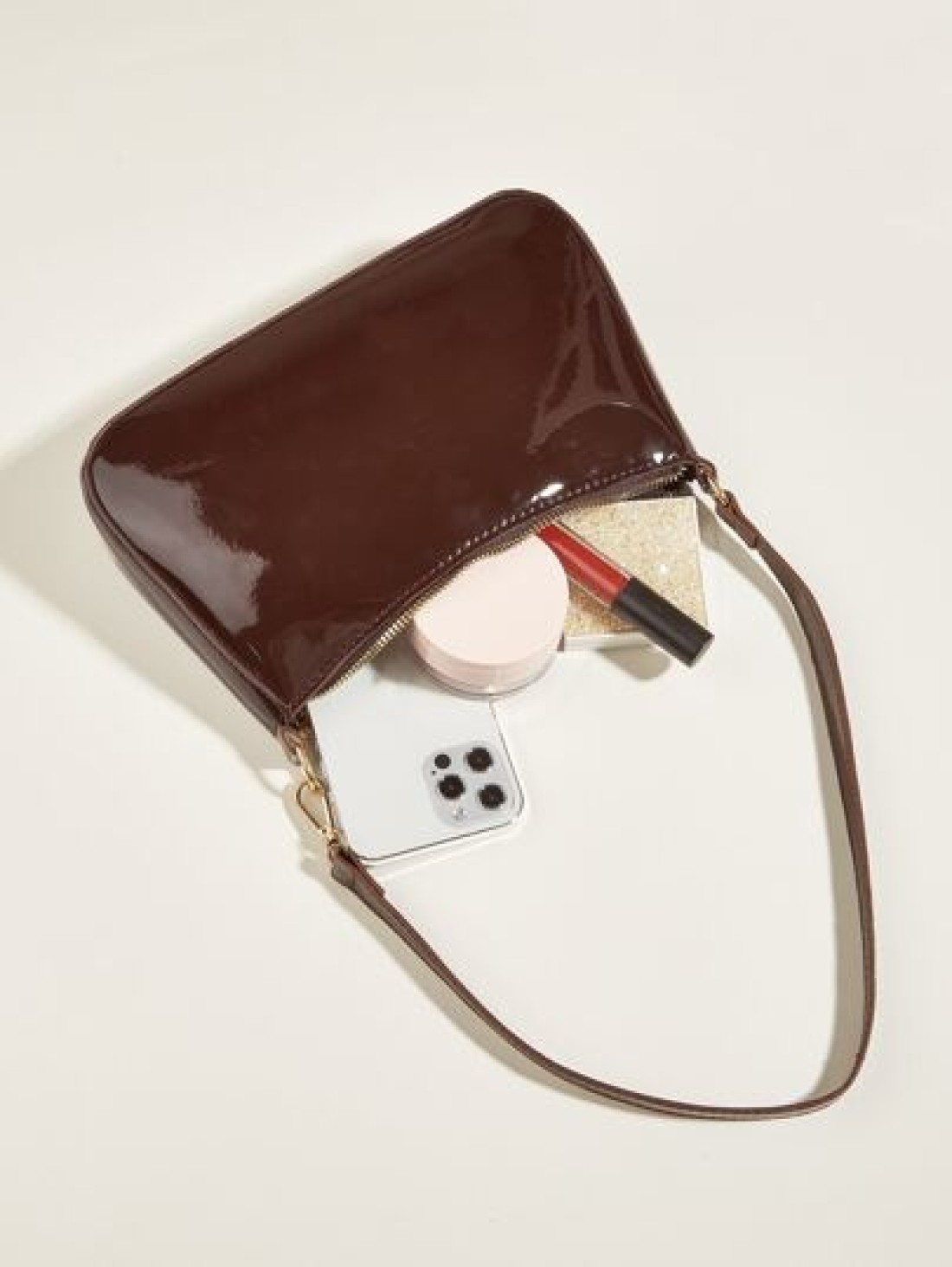 Artificial Patent Leather Minimalist Hobo Bag Perfect For Music Festival