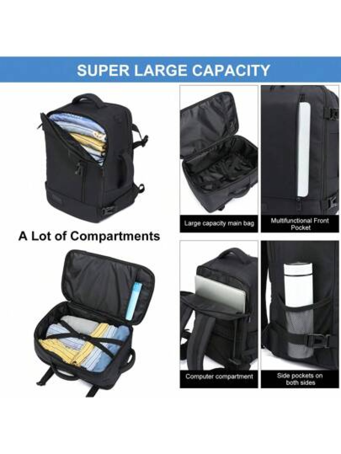EZUOLA 40x20x25 Cm Handbag Luggage Lightweight Waterproof Travel Bag With Laptop Compartment Suitable For Men Women Students Business People School Gym Travel Business Black And Blue Holiday Essential