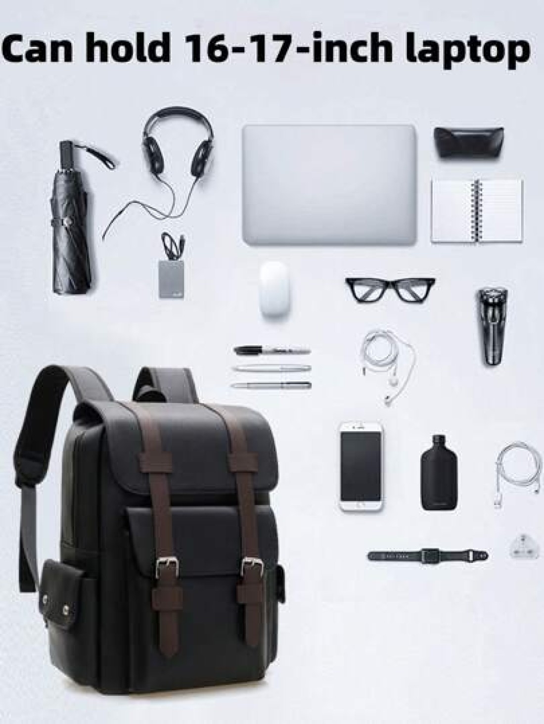New Spring Summer Solid Color PU Material Fashion Stylish Men Backpack Business Casual Backpack Student Schoolbag Flap Style Large Capacity Multi Pocket Organizer Fits Books Documents Clothes Laptop U