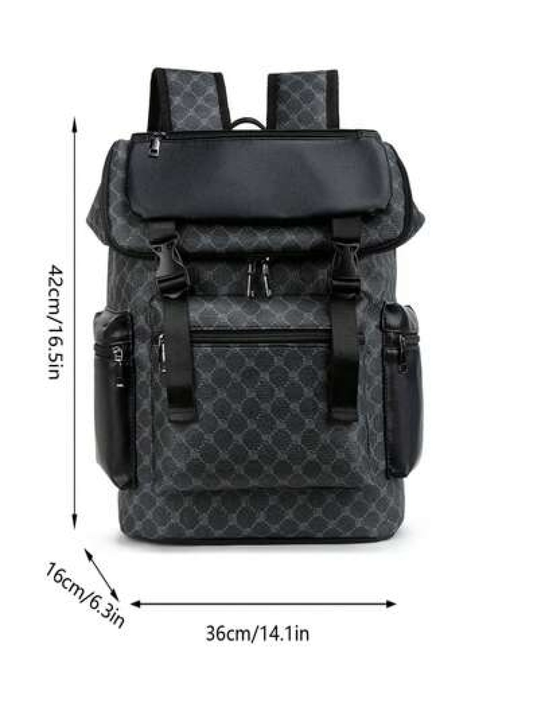 1pc Men Fashion Backpack Casual Daypack With Printing Large Capacity Travel Laptop Rucksack Hiking Backpack With Zipper PVC Black Bag Gift For Men Men s Accessories