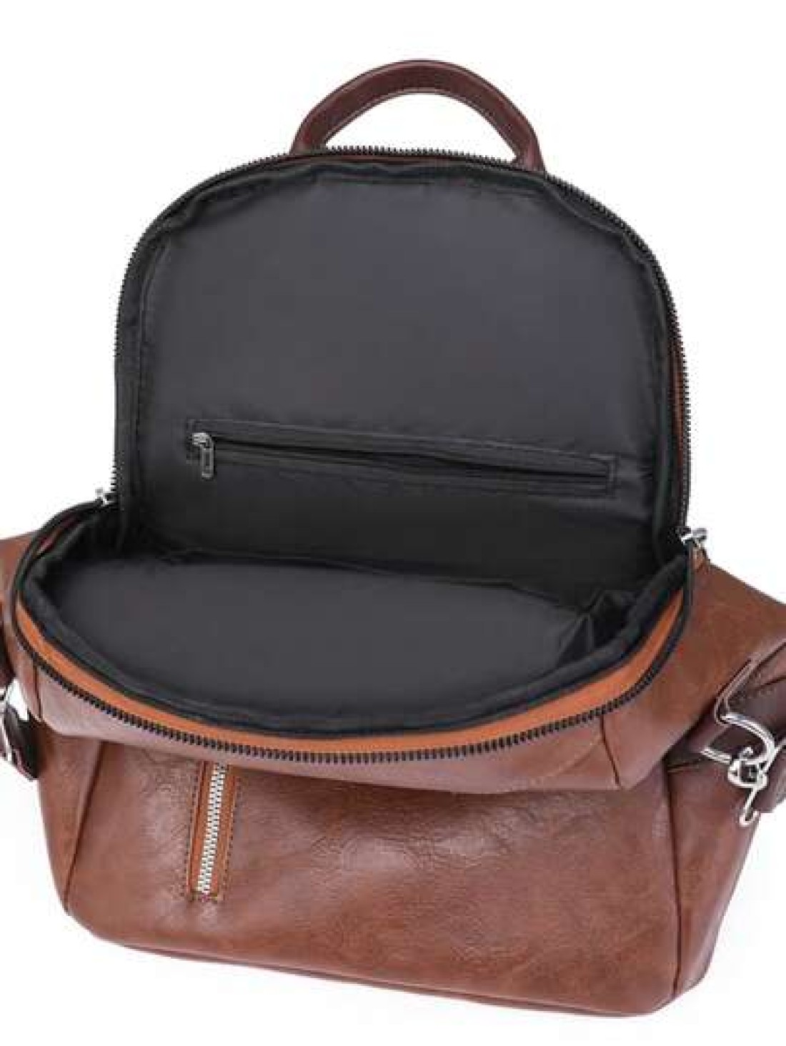 Fashionable Backpack Vintage Style Large Capacity Casual Synthetic Leather Adjustable Shoulder Straps Zip Closure Polyester Lining Embossed Line Detail Suitable For Daily Commute