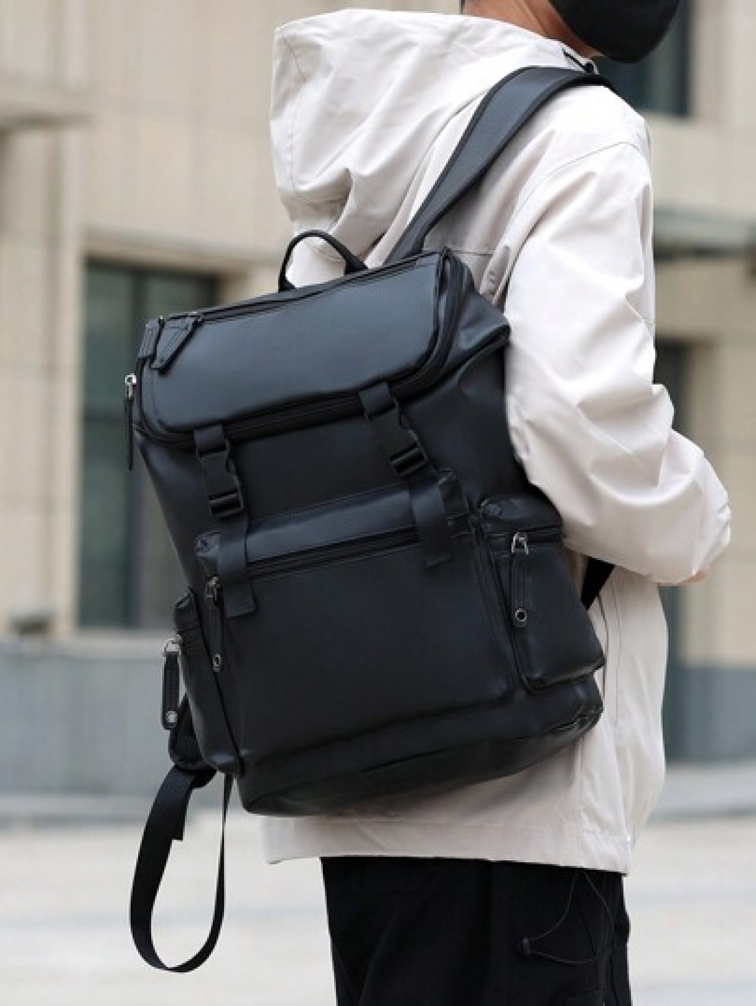 Large Capacity Pu Commuting Travel Backpack Rucksack College Bag School Bag Multi Functional British Style Flap Backpack Retro Plaid Print Computer Bag Drawstring Flap Pockets Backpack Outdoor Vacatio