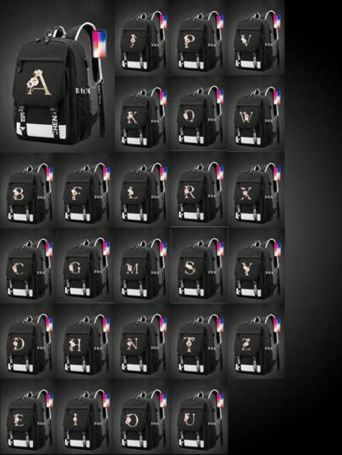 1pc Letter Printed Fashionable Functional Nylon Backpack With Extra Charging Port Suitable For Men Ideal For High School And College Students For Season Traveling And Vacation Letters From A To Z Holi