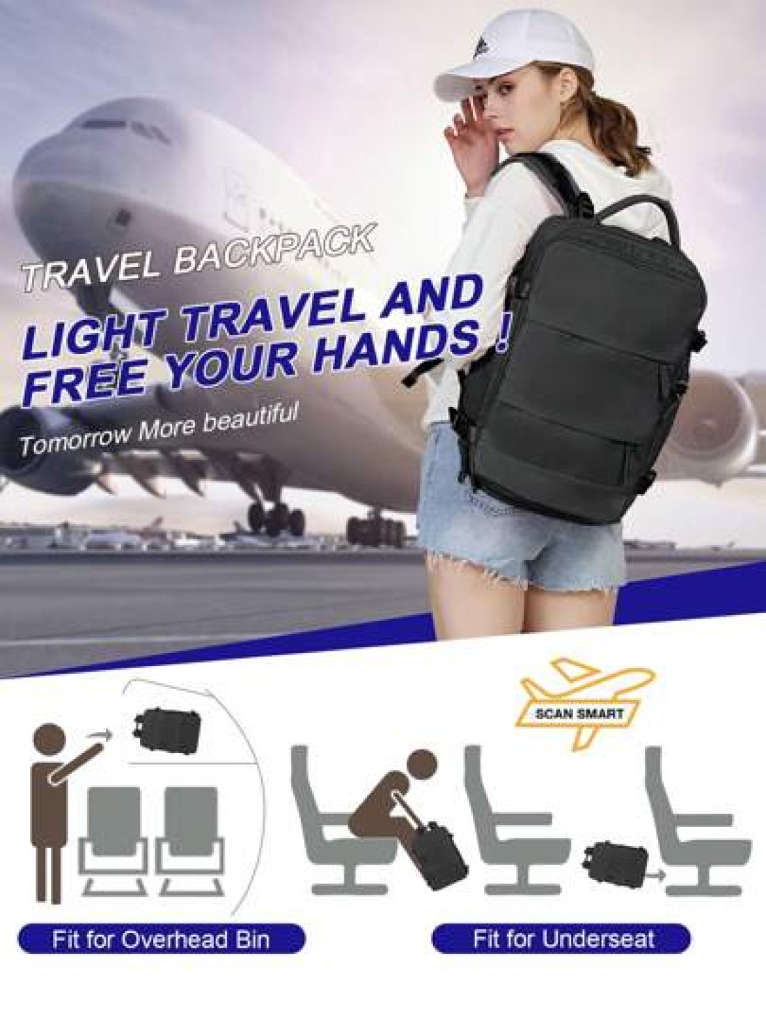 Floless Travel Backpack Work Bag Carry On Hand Luggage Water Resistant Business Large Daypack Weekender Bag Slim Laptop Backpack With USB Charging Port College Bag Computer Bag Gifts Fits 15 6 Inch No