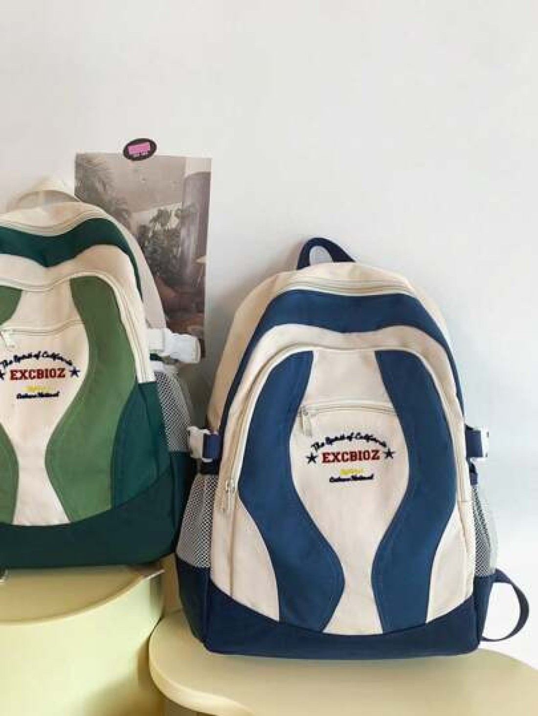 Green Fashion Lightweight Color Block Letters Simple Preppy Style Backpack Street Casual Junior High School Students Co Ed Backpack Rucksack Summer School Bag School Backpack School Supplies Holiday E