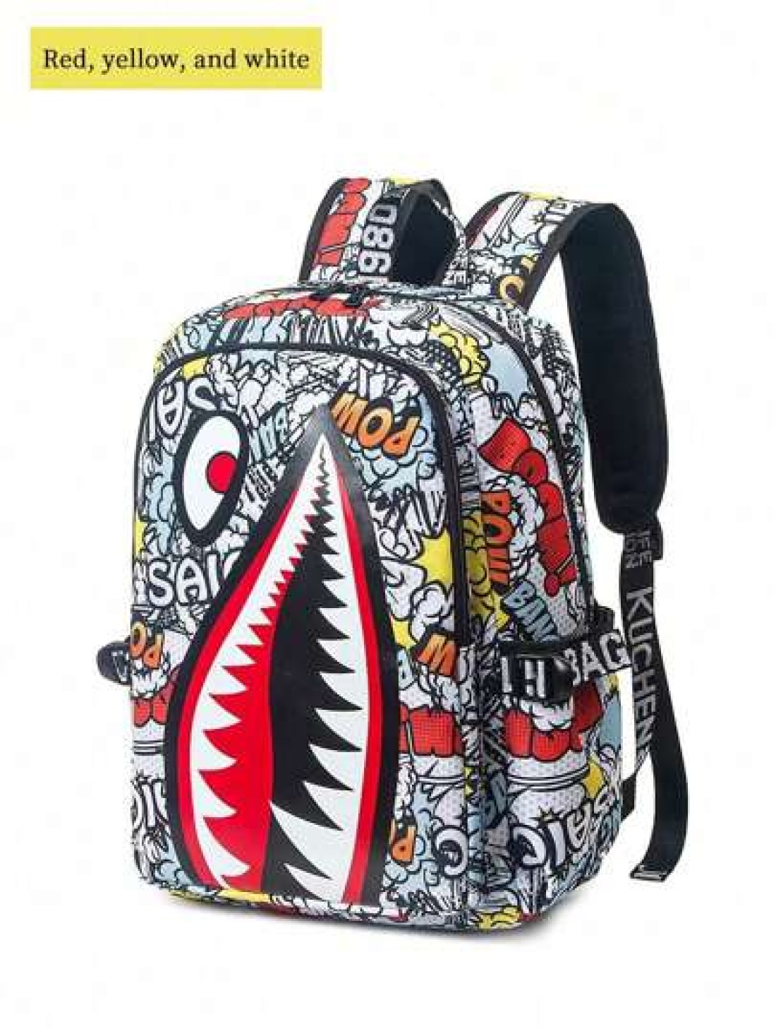 Unisex Fashion Shark Mouth Print Backpack Shoulder Bag Contrast Blue Lightning Graphic School Laptop Bag With Adjustable Strap Random All Over Printed