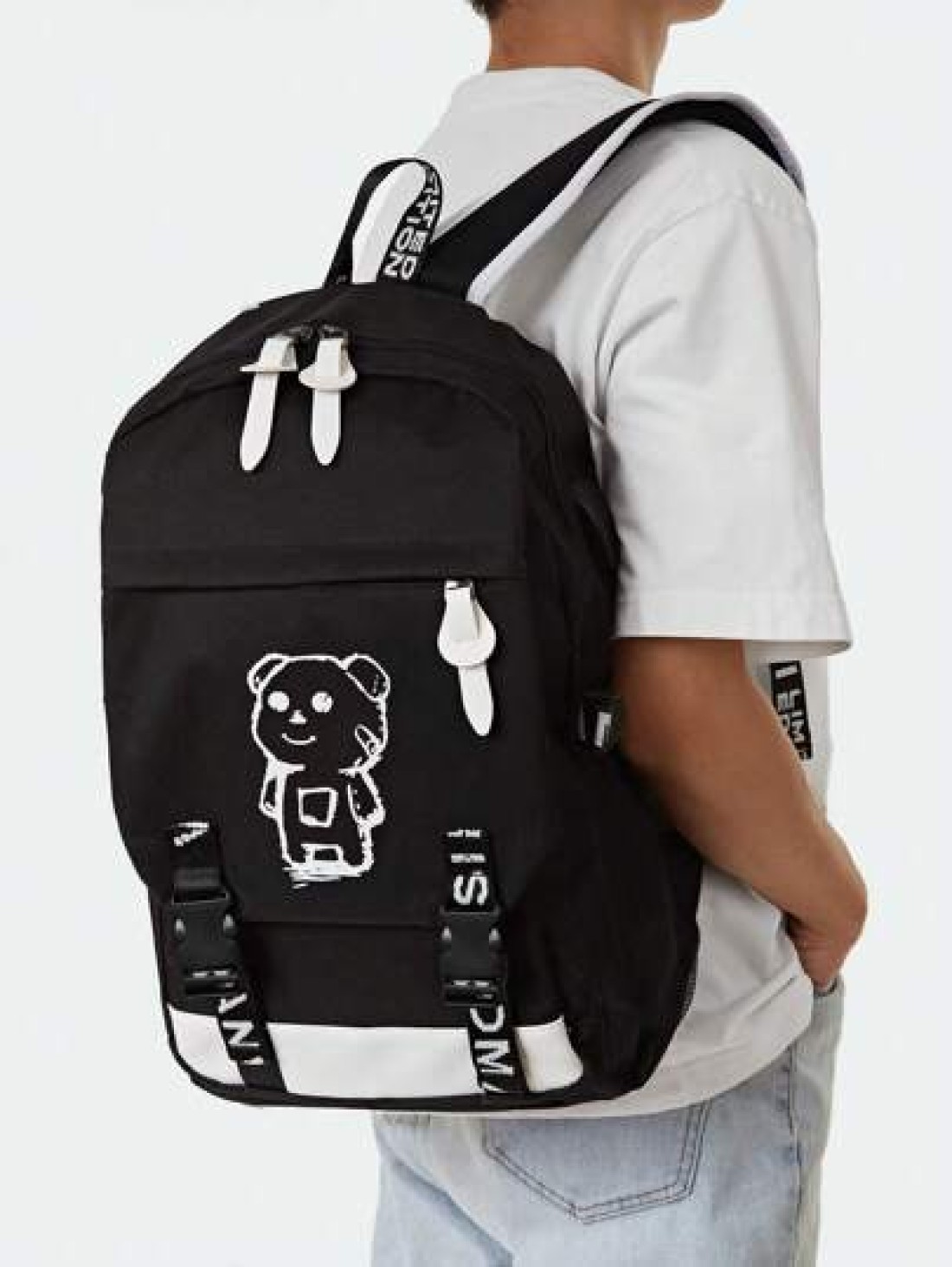 15 Inch Men Cartoon Bear Graphic School Bag School Bags Schoolbag School Backpack For School Daypack Laptop Bag Computer Bag Book Bag Rucksack Shoulder Bag Travel Bag Sport Bag College Bag Business Ou
