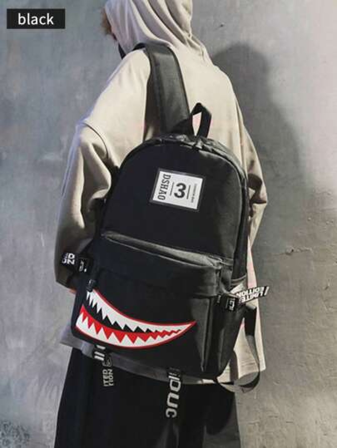 Street Fashion New Backpack Creative Large Shark Design Korean Style For High School College Students Casual Rucksack All Straps And Prints Letters Are Random School Backpack
