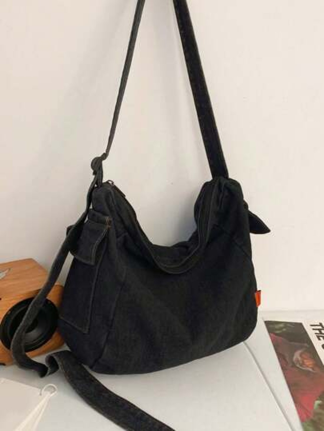 1PC Messenger Bag Messenger Bag Black Solid Color Multi Pocket Large Capacity Canvas Car Stitching Shape Square Bag Messenger Bag Student Travel Messenger Bag Man Bag Fall Winter Holiday Thanksgiving