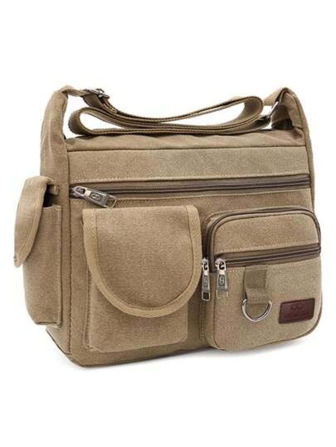1Pc Khaki Canvas Shoulder Bag Large Capacity Multilayer Messenger Bag Student Travel Shoulder Bag Crossbody Bag Sling Bag For College School Lightweight Multifunctional Dad College Bag Freshman Multi