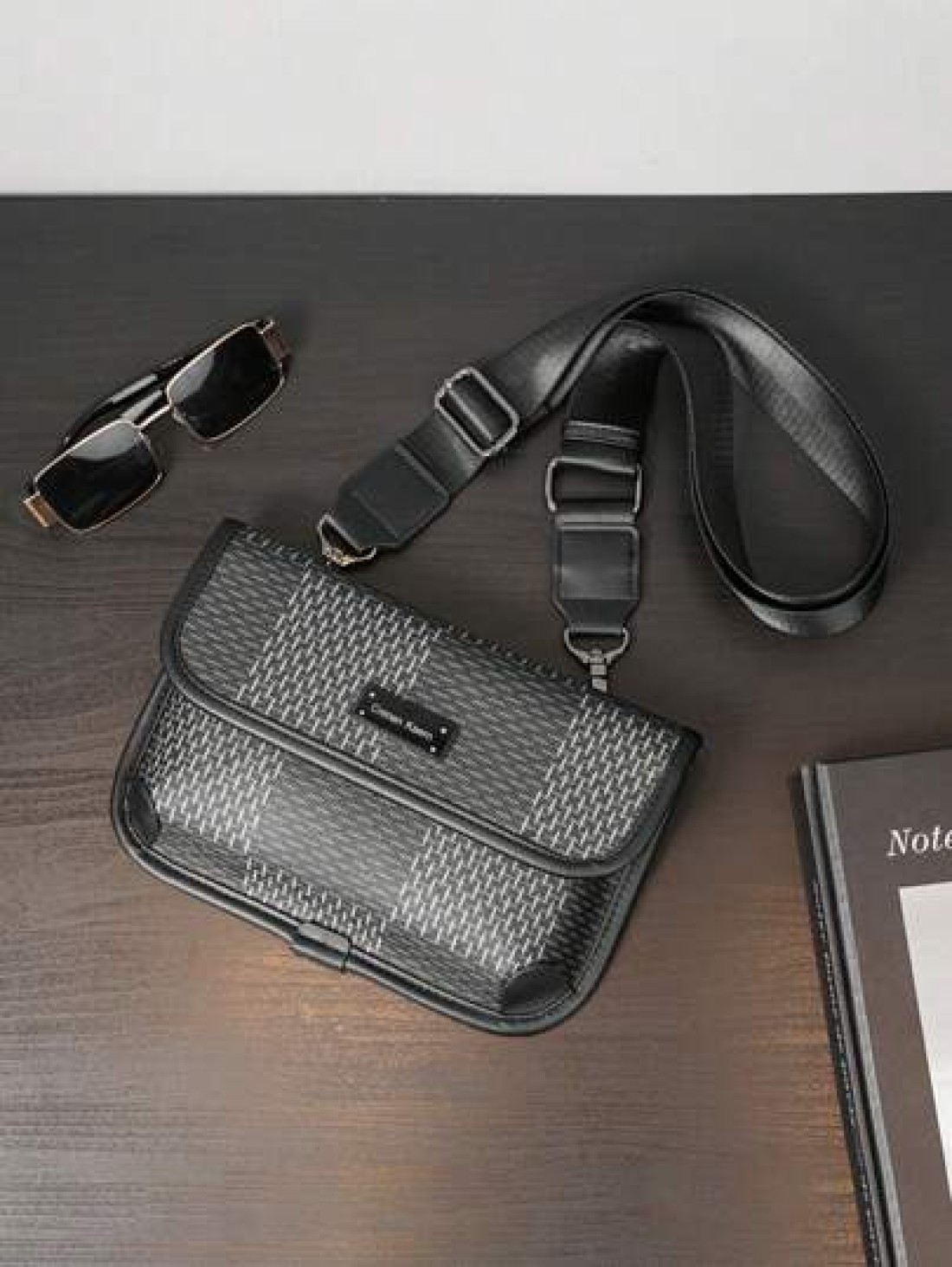 New Men s Flip Cover Mailman Bag Large Capacity Fashionable Checkered Embossed Small Chest Bag Versatile Outdoor Men s Crossbody Bag PU Waterproof Small Square Bag Men s Shoulder Bag Wear Resistant Co
